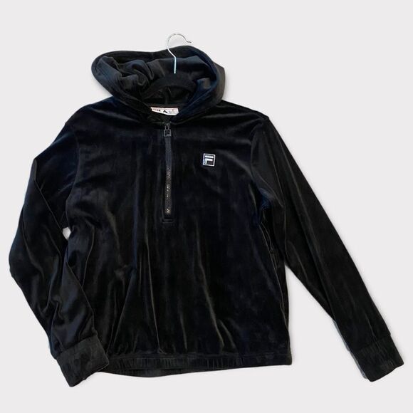 Fila Black Y2K 2000’s Plush Velvety Track Suit Two Piece Zip Up Top Sweater - Picture 4 of 7
